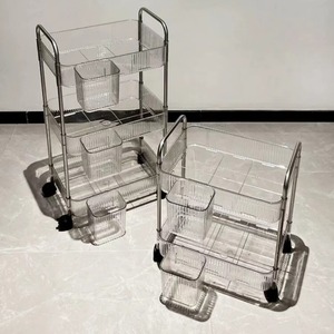 Estante de almacenamiento transparente de acrílico con ruedas, organizador de cosméticos y aperitivos de 3 niveles, fácil de mover, forma rectangular - Product Image 4