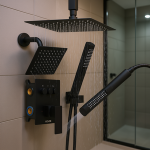 Sistema de Ducha Vevor de 10 Pulgadas con Efecto Lluvia, Montaje en Pared, Latón Negro Mate, Doble Cabezal, Estilo Contemporáneo para Baño - Product Image 2
