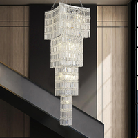 Lustre en cristal multicouche décoratif pour escalier d'hôtel et villa, lampe suspendue moderne en fer chromé pour escalier carré