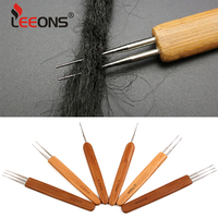 Crochets multi-têtes en acier inoxydable Leeons avec manche en bambou, 13,4 cm, 0,5/0,75 mm, pour la fabrication d'extensions capillaires