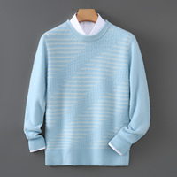 Pull-over en pure laine 100 % pour homme, col rond, motif rayé, épais, décontracté, chaud, idéal pour le printemps