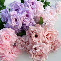 PT-R145 Vente en gros, bouquet de roses artificielles en soie à 9 têtes, 9 roses pour la décoration