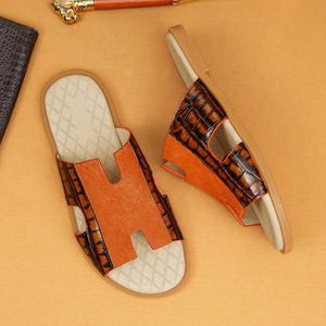 Horsehair Leather <b>Slides</b> Men Open Toe Anti <b>Slip</b> Summer Fashion Sandals Rubber Outsole Genuine Leather Lining - Product Image 3