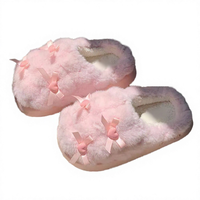 Chaussons d'intérieur en coton doux et antidérapants pour femme, motif nœud papillon mignon, collection Hiver 2025, pour un confort optimal