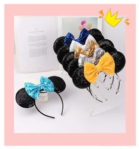 Cartoon Sequins Mickey Ears Hair Accessories Bling Sequin Big <strong>Bow</strong> <strong>Elastic</strong> <strong>Bands</strong> for Children Hair - Product Image 4