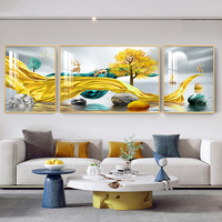 Haute qualité abstrait 3 panneau peinture doré abstrait cristal porcelaine peinture Art ensembles pour salon mur décor