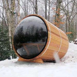 2024 Nieuwe Aankomst Outdoor Traditionele 6-8 Persoons <span class=keywords><strong>Sauna</strong></span> Spa Tubs Saunaruimtes Een Rood Cederhout Vat Panoramisch Vat <span class=keywords><strong>Sauna</strong></span> - Product Image 1