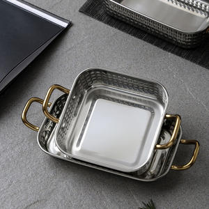 Plateau carré en acier inoxydable imprimé marteau à double oreille pour le <span class=keywords><strong>steak</strong></span> occidental, le poulet frit coréen et le dessert-Plats durables - Product Image 2