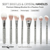 Ensemble de 8 pinceaux de maquillage pour le visage en poils synthétiques vegan Beauty Planet Diamond - Luxe - Idéal pour les voyages - Étiquette privée personnalisée