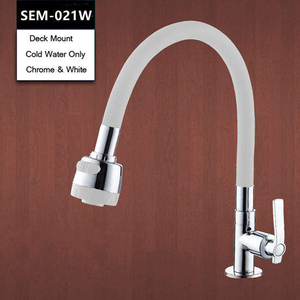 Robinet de cuisine à eau froide à montage <span class=keywords><strong>sur</strong></span> plan avec douchette flexible, blanc, pour évier de cuisine - Product Image 3