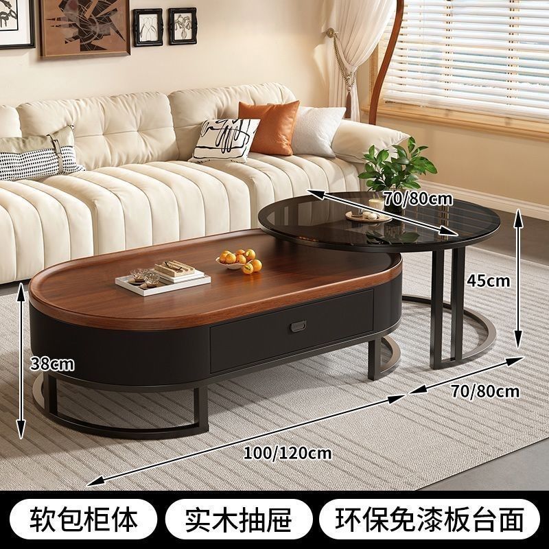 [Concave Oval Single Drawer] 12080cm Walnut Gray Glass