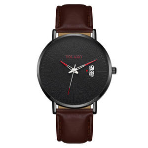 Venta caliente de mano azul de los hombres correa de cuero reloj de cuarzo con calendario al por mayor del fabricante - Product Image 6