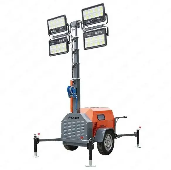 Công nghiệp nhỏ di động chiếu sáng di động tháp dẫn 5M 7M 9M 4x400W 4x1000W Máy phát điện diesel Trailer dẫn ánh sáng tháp FZMTC-1000B