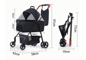 รถเข็นสัตว์เลี้ยงแบบพับได้สีฟ้า 4 ล้อ พร้อมตาข่ายระบายอากาศ กระเป๋าใส่สุนัขแบบพกพา สำหรับเดินทางกลางแจ้ง - Product Image 4