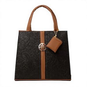 Fana Alola Women's Elegant Brown Rattan Casual <b>Tote</b> Bag Two Shoulder Straps <b>Zip</b> Alligator Rhinestone Pattern Pearls Diamonds - Product Image 2