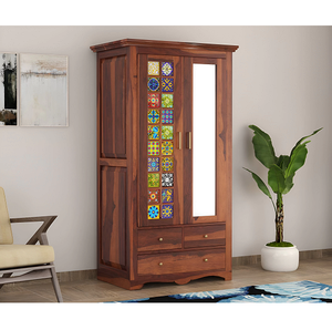 ตู้เสื้อผ้าไม้ชีแชม 2 ประตู สีฮันนี่ แข็งแรง ทนทาน พร้อมดีไซน์หรูหรา สำหรับจัดเก็บเสื้อผ้าและเครื่องประดับ โครงสร้างแข็งแรงทนทาน - Product Image 5