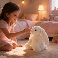 Doudou Lapin Crème Timide en Peluche, Jouet Doux en Forme de Lapin, Idéal pour Cadeau d'Anniversaire