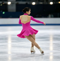 Robe de patinage artistique fuchsia à col montant sans manches, dos ajouré en maille, pour filles et adultes, entraînement, compétition, performance