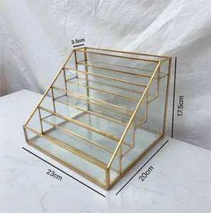 Sơn Móng Tay Rõ Ràng Tổ Chức 5 Tier Plexiglass Acrylic Vàng Biên Giới Hiển Thị Giá Nắm Giữ Lên Đến 30 Chai