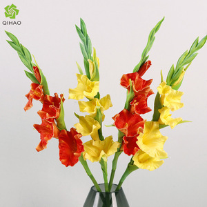 Flores Artificiales de Gladiolo QIHAO en Amarillo, Naranja y Rojo, Decoración para Bodas y Hogar, Alta Simulación - Product Image 1