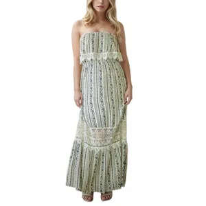 Gaun tanpa lengan tanpa tali mode kustom desainer musim panas gaun kasual wanita renda tambal sulam 2024 Maxi motif bunga