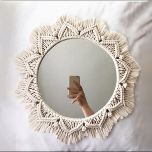 Caliente Amazon personalizado algodón bohemio hecho a mano hogar Decoración Macrame colgante de pared espejo - Product Image 1