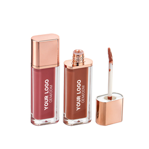 Tube de gloss carré rose gold |   Rouge à lèvres liquide brun nude, étiquette privée OEM personnalisée |   Emballage cosmétique haute brillance longue durée - Product Image 1