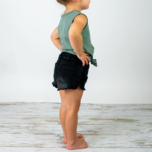 <span class=keywords><strong>Shorts</strong></span> in Jeans alla Moda per Ragazze, Orlo Tagliato, Elasticizzati, Morbidi <span class=keywords><strong>Shorts</strong></span> in Denim Nero per Bambine - Product Image 3