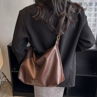 Tas Tote Kulit PU Lembut Wanita Model Sederhana Selempang Santai Kapasitas Besar Warna Polos Grosir