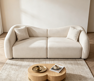 Sofá de Dos Plazas de Tela Minimalista Moderno, Brazos Curvos, Respaldo Acolchado, Patas de Madera, Muebles Tapizados para Sala de Estar - Product Image 6