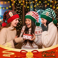 Bonnet épais et chaud à rayures rouges et vertes, chapeau de fête pour les fêtes de fin d'année, bonnet d'hiver de Noël avec pompon