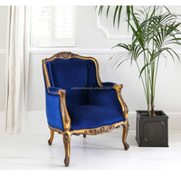 Canapé français classique doré doré avec rembourrage en velours bleu chaises de canapé simples fauteuil de canapé en tissu provincial français en bois massif