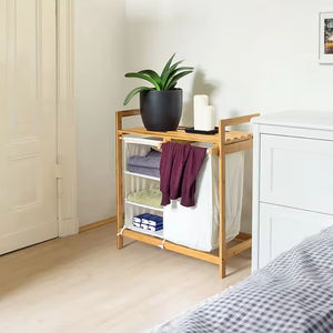 Commercio all'ingrosso 3 scomparti scaffale originale <span class=keywords><strong>cesto</strong></span> di bambù <span class=keywords><strong>cesto</strong></span> con tessuto di lino <span class=keywords><strong>bianco</strong></span> borsa di stoccaggio 3 livelli cassetto - Product Image 3