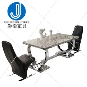 Çin metal mobilya üreticisi yemek odası setleri lüks yemek masası paslanmaz çelik yemek masası modern