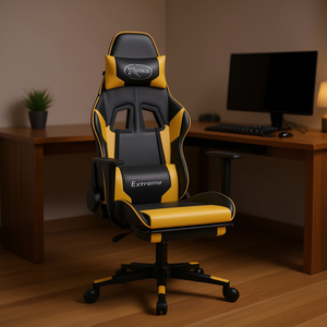 Sedia da Gaming in Ecopelle con Braccioli Regolabili, Base Girevole, Reclinabile Manuale, Sollevamento a Gas a 4 Fasi, Oro e Nero - Product Image 2