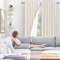Rideaux occultants modernes blancs en polyester/lin texturé, thermiques, personnalisés, toutes saisons, pour salon, avec languettes tissées et tringle intégrée