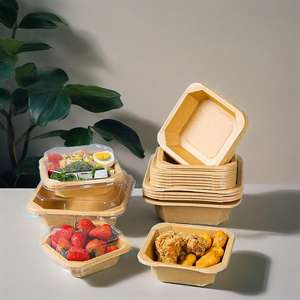 Rectangle biodégradable personnalisé bols à emporter en papier kraft couvercles de bols à salade octogonaux jetables pour snack sushi assiettes en papier - Product Image 1