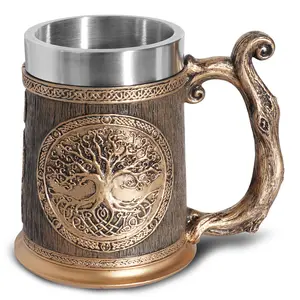 3D Viking Coffee Beer Mugs Tankard Personalized Original Mug Runes Resina Thor Cup Medieval Tree Of Life Taza Vikinga Mug
