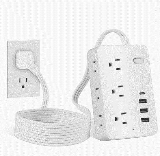 US Standard Power Strip with Three Cords Six Outlets Three USB and One Type C Charging for Home Office Use