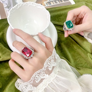 Eco-friendly Copper Cushion Cut 13*18mm Red Corundum Zircon Vintage Style Engagement <b>Ring</b> for Retro Romantic - Product Image 5
