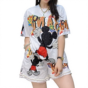 Nuevo Estilo Conjunto de Dos Piezas de Camiseta con Pedrería Resistente y Pantalones Cortos de Talla Grande para Mujer, Atuendo Casual de Manga Corta, Exportación - Product Image 3
