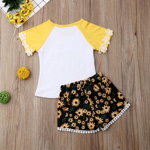 Hola verano bebé niña traje niños girasol carta impresión Set de 2 piezas para 1-6T - Product Image 4