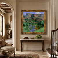 Peinture à l'huile vintage de paysage de canyon sur toile, encadrée or, faite à la main, pour décoration murale montagne et rivière, idéale pour hôtel, villa, chalet, salon