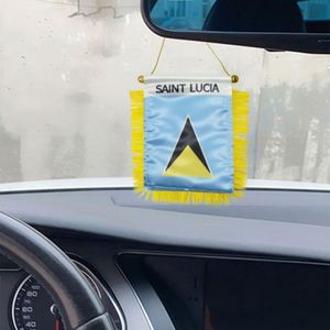 ธงติดรถยนต์ขนาดเล็กแบบกำหนดเองของเซนต์ลูเซีย ทำจากผ้าซาติน พร้อมพู่สีเหลือง พิมพ์ลายดิจิทัล วัสดุโพลีเอสเตอร์พลาสติก สำหรับใช้กับยานยนต์ - Product Image 3
