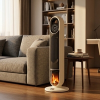 Chauffage tour PTC à effet flamme U-8 2000W avec télécommande tactile, oscillation automatique 60°, coupure automatique en cas de renversement, en plastique, pour usage commercial