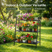 Support à plantes pliable à 3 niveaux KD Flat Pack en fer galvanisé, design peu encombrant, faible coût d'expédition
