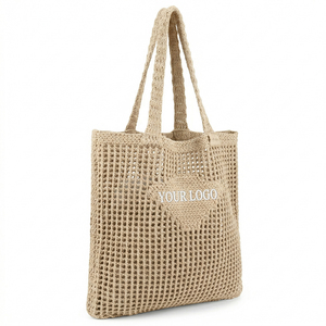 Bolso Tote de Ganchillo Estilo Diseñador con Logotipo Personalizado y Bolso de Hombro de Lujo Tejido Calado con Etiqueta Lateral para Boutique - Product Image 4