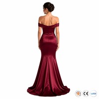 Robe de soirée sirène épaules dénudées pour femme, en satin drapé, coupe queue de poisson, 200 GSM, 100 % polyester, douce et élégante, bordeaux, toutes saisons, pour fêtes, tailles S-5X