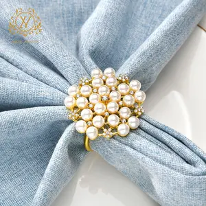 Approvisionnement direct d'usine nouveau diamant perle fleur serviette anneau serviette boucle mariage hôtel Restaurant serviette anneau en gros