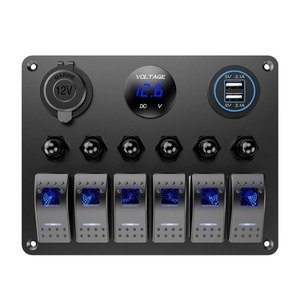 แผงสวิตช์โยกไฟฟ้า Yuhe แบบ 6 ช่อง สีน้ำเงิน พร้อมพอร์ต USB มาตรฐาน IP65 รองรับแรงดันไฟฟ้า 12V-240V สำหรับยานพาหนะออฟโรด - Product Image 1